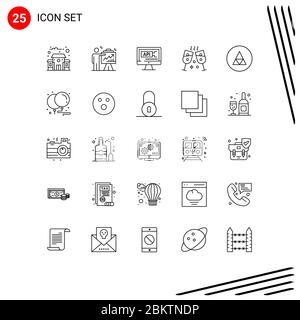 Group of 25 Lines Signs and Symbols for symbolism, rune, computer, magic, champagne Editable Vector Design Elements Stock Vector