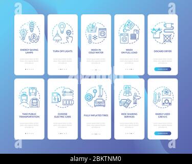 Resource efficiency onboarding mobile app page screen with concepts set Stock Vector