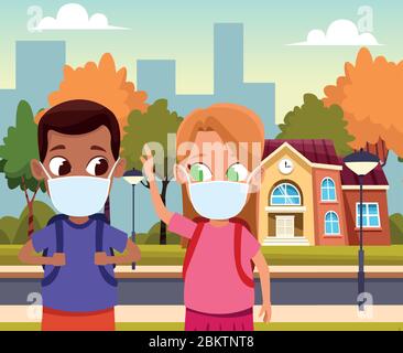 interracial couple using face masks in supermarket Stock Vector Image ...