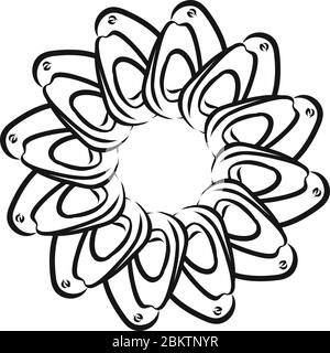 Outline version of avocados arranged in a circle. Seamless round composition with hand drawn fruits. Vector illustration on white Stock Vector