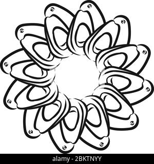 Outline version of avocados arranged in a circle. Seamless round composition with hand drawn fruits. Vector illustration on white Stock Vector