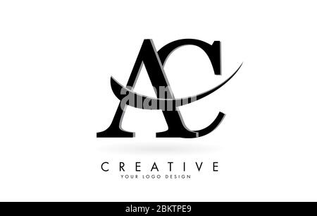 AC A C letters logo with black swoosh. Vector Illustration with letters A and C. Stock Vector