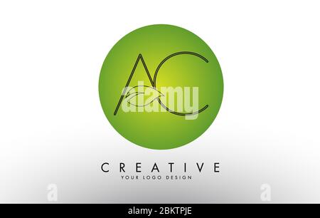 Leaf Letters AC A C and Creative Swoosh and Green Circle Logo Design. Eco Letter Vector Illustration. Stock Vector
