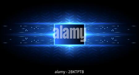 Abstract dark blue concept technology background with circuit and arrow pattern, sparkle effect and copy space for text and message. Stock Vector