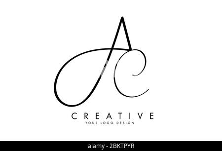 Handwritten AC A C Letters logo design with a pink circle as a ...