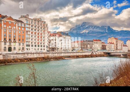 Downtown Grenoble and River Isère, France Stock Photo