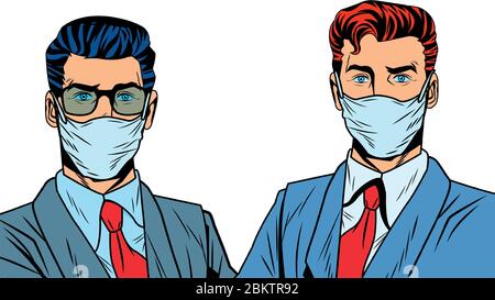 businessmen using face masks for covid19 with banners Stock Vector ...