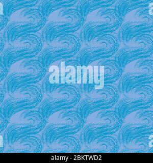 rough stormy sea seamless vector textured pattern in blue colors Stock Vector