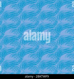 rough stormy sea seamless vector textured pattern in blue colors Stock Vector