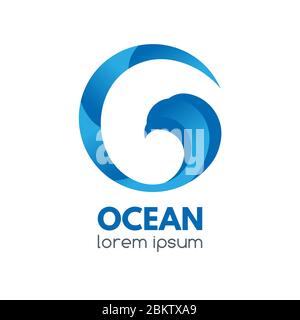 Logo badge with ocean wave in a circular shape. Stock Vector