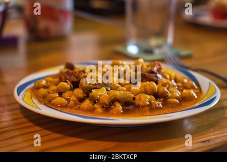 Spanish meal called 'callos' made with 'chorizo', ox tripe, ox feet, carrots and chick peas Stock Photo