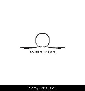 Audio logo design template. Cable jack logo concept forming Letter O Alphabet. Isolated, Audio equipment, sound system, instrument. Black and White Stock Vector