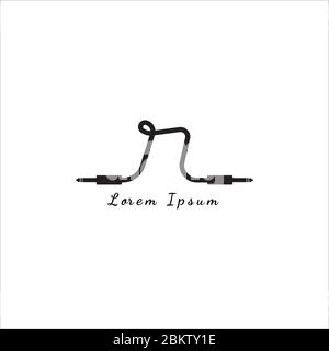 Audio logo design template. Cable jack logo concept forming Letter r lowercase Alphabet. Handwriting, Isolated, Audio equipment, sound system, instrum Stock Vector