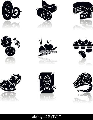 Grocery food drop shadow black glyph icons set Stock Vector Image & Art ...
