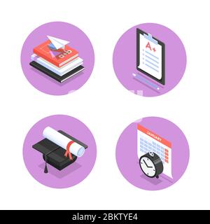 Isometric icons for education theme. Stock Vector