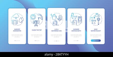 Water saving tips onboarding mobile app page screen with concepts Stock Vector
