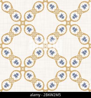 Seamless daisy pattern in french blue linen shabby chic style. Hand drawn floral damask texture. Old white blue background. Interior wallpaper home Stock Vector