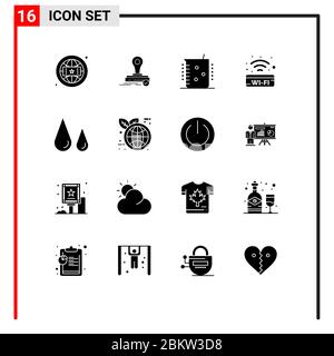 Pictogram Set of 16 Simple Solid Glyphs of biology, signal, acid, sign, laboratory Editable Vector Design Elements Stock Vector