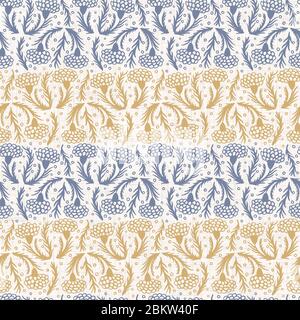 Seamless floral pattern in french blue linen shabby chic style. Hand drawn flower damask texture. Old white blue background. Interior wallpaper home Stock Vector
