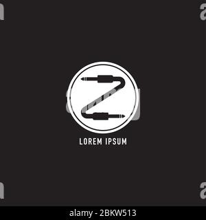 Cable jack logo concept forming Letter Z Alphabet with ellipse shape behind. Audio logo design template. Isolated, Audio equipment, sound system, inst Stock Vector