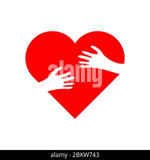 Heart with hugging arms. Love yourself. Flat vector illustration. Stock Vector