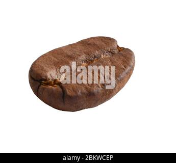 Macro of single coffee bean isolated on white background. Stock Photo