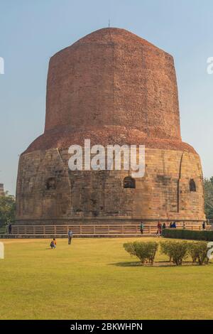 Dhamekh Stupa, 5th century, deer park, Sarnath, Uttar Pradesh, India Stock Photo