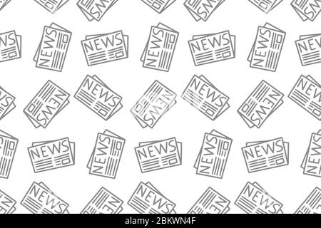 Newspaper sketch vector seamless doodle pattern gray icons on a white background Stock Vector