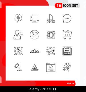 User Interface Pack of 16 Basic Outlines of search, comment, baywatch, chat, security Editable Vector Design Elements Stock Vector