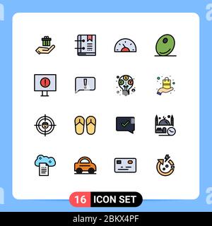 Set of 16 Modern UI Icons Symbols Signs for computer, olive, page, food, creative Editable Creative Vector Design Elements Stock Vector