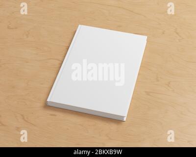Blank book cover mock up on wooden background. Side view Stock Photo