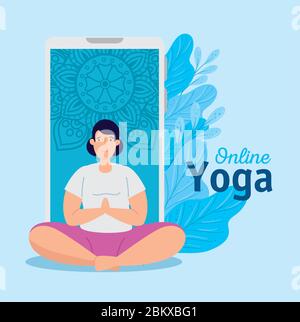 woman practicing yoga online technology Stock Vector