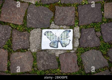 Close-up of colorful butterflies made of fabric decorating the street.  Manacor, island of Mallorca, Spain Stock Photo - Alamy