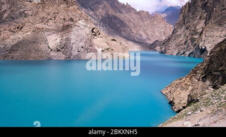 Beautiful tourist place and blue water lake, Attabad lake in gilgit baltistan, Pakistan Stock Photo