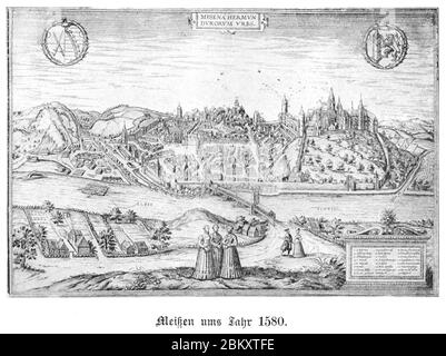 Illustrierte Geschichte d. sächs. Lande Bd. II Abt. 1 - 160 - Meißen 1580. Stock Photo