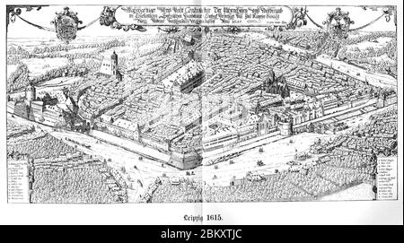 Illustrierte Geschichte d. sächs. Lande Bd. II Abt. 1 - 256 - Leipzig 1615. Stock Photo