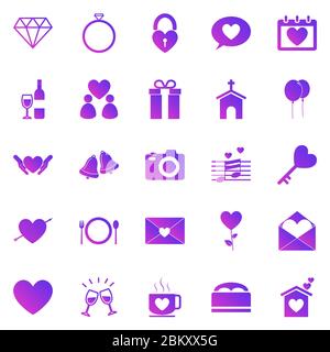 Wedding gradient icons on white background, stock vector Stock Vector