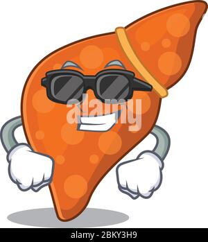 Cool human hepatic liver cartoon character wearing expensive black glasses Stock Vector