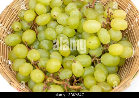 Fresh green grapes isolated on white background with clipping path. Stock Photo