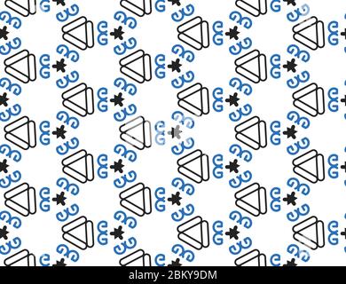 Seamless geometric pattern, texture or background vector in blue and black colors on white background. Stock Vector