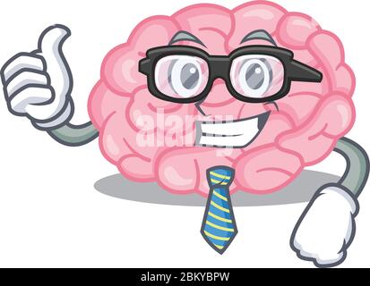 An elegant human brain Businessman mascot design wearing glasses and tie Stock Vector