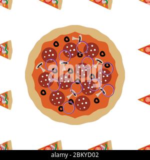 Pizza and slices seamless pattern element , isolated on clean white background Stock Vector