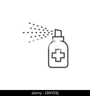 Medical spray disinfect related vector thin line icon. Stock Vector