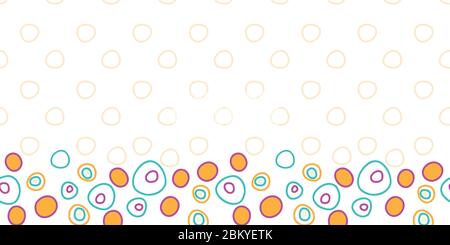 bouncing Bubbles border, bright fun dots in circles on white background with pale orange design behind seamless repeat vector pattern surface Stock Vector