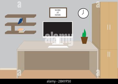 workplace at home with a computer on the table Stock Vector