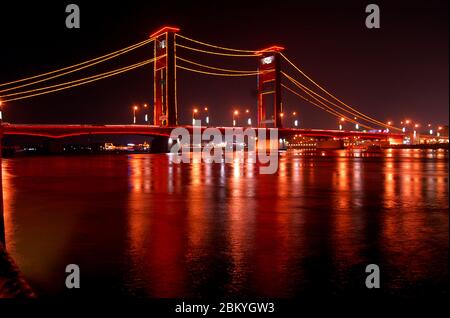 Ampera bridge over Musi river, Palembang, Indonesia Stock Photo