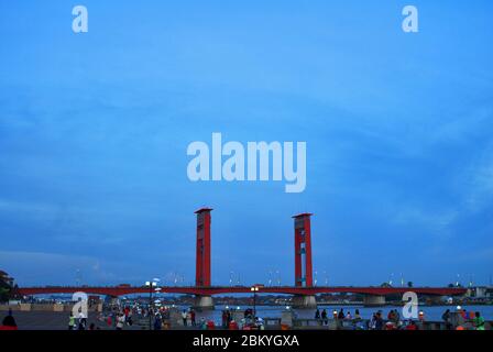 Ampera bridge over Musi river, Palembang, Indonesia Stock Photo