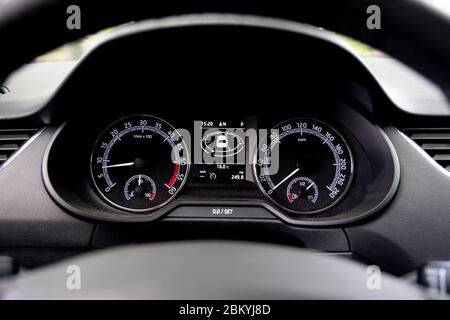 Odometer Car digital modern , Panel of devices of car afoot. background is not isolated. the Netherlands. Stock Photo