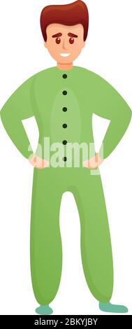 Boy in green pajama icon. Cartoon of boy in green pajama vector icon for web design isolated on white background Stock Vector