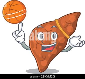 Gorgeous human fibrosis liver mascot design style with basketball Stock Vector